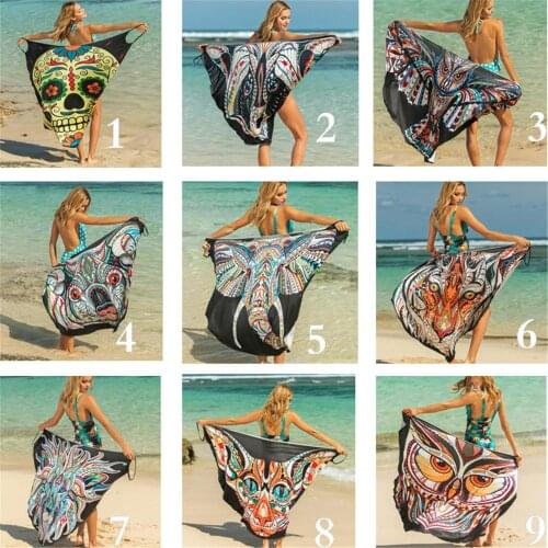 Chic Boho Sexy Women Beach Cover-Up For Bikini Set Sundress Beachwear Animal Elephant Lion Tiger Female Clothing Cape Chiffon