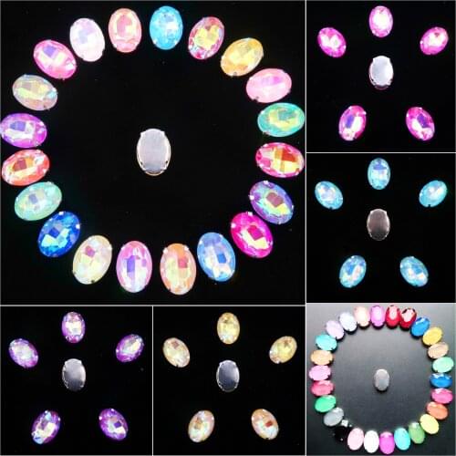 Oval shape Silver claw settings 20pcs/p 10x14mm 13*18mm jelly candy AB colors glass Crystal Sew on rhinestone applique diy trim
