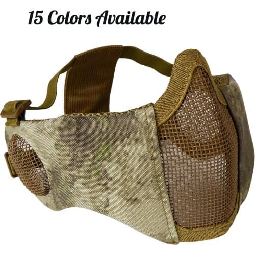 Tactical Foldable Mesh Mask With Ear Protection Tactical Paintball Mask Low-carbon Steel Mesh Breathable Half Face Masks