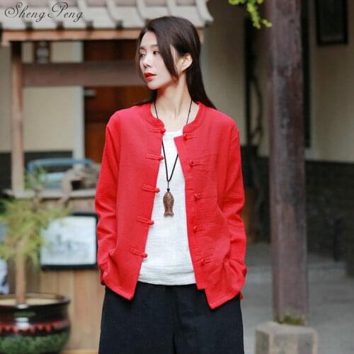Traditional chinese shirt blouse women female cheongsam top kimono cardigan linen Chinese tradtional top clothing Q766