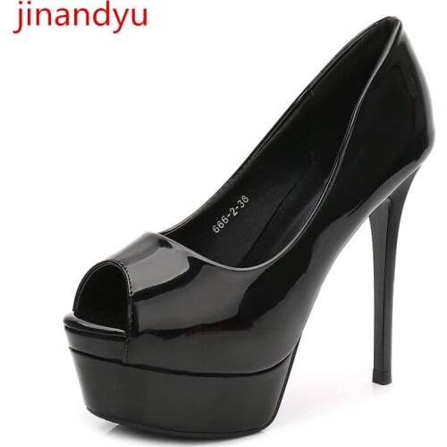 Peep Toe Pumps Platform Heels Woman Mirror Surface Patent Leather Plateforme Shoes Women Thin Heels Pole Dancing Stripper Heels