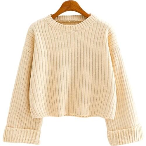 Spring Autumn Womens Sweater Top Korean Style Loose High Waist Short Pullover New Style Pure Color Casual Female Tops GX281