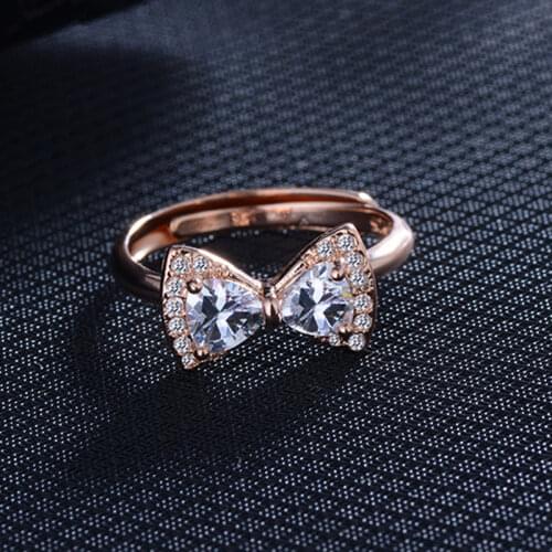 New Clear CZ Stone Bowknot Ring Resizable Big Zircon rose gold color Bow Ring For Women Wedding silver color Jewelry
