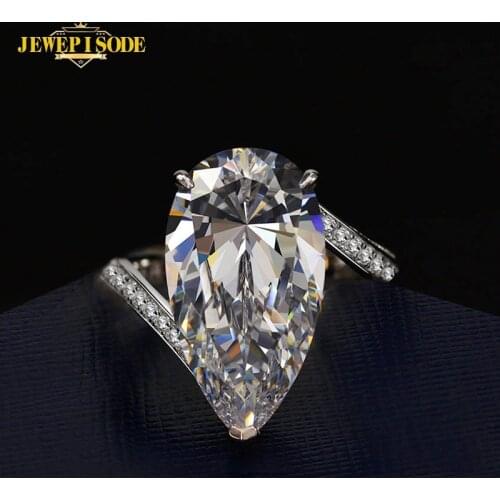Jewepisode Sparking Pear Cut 22ct Created Moissanite Diamond Gemstone Rings for Women Wedding Engagement Solid Silver 925 Ring