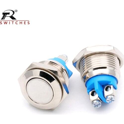 16mm Waterproof Metal Push Button Switch silver contact automatic reset press throug Engine Power Switch 5V 12V 24V 220V