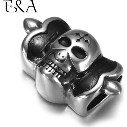 Stainless Steel Slider Beads Skull 12*6mm Hole Slide Charms for Men Leather Bracelet Punk Jewelry Making DIY Supplies