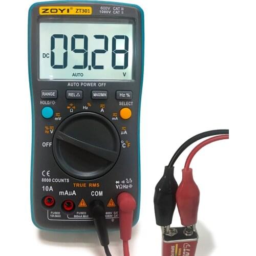 ZOYI ZT301 Digital Multimeter 8000 counts True-RMS Back light AC DC Voltage Ammeter Current Ohm Auto/Manual