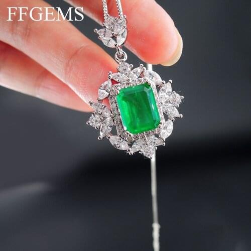 FFGems Brazilian Paraiba Emerald Tourmaline Necklace Created Gemstone Square for Women Fine Jewelry Pendant Party Wedding Gift