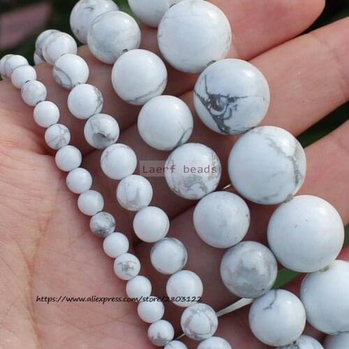 Smooth White Howlite Turquoises Round Loose Beads Natural Minerals Spacer 15''/ Strand Pick Size For Jewelry Making