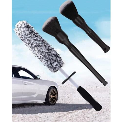HOT Car Detailing Brush Kit 1 Auto Wheel Rim Brush & 2 Detail Brushes Cotton Hub Brush Nylon Bristles Detail Brush Dropshipping