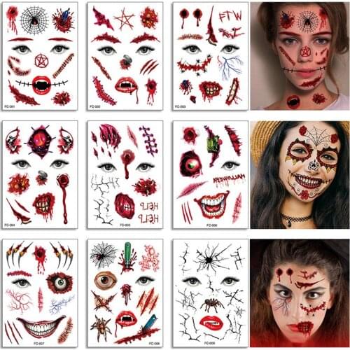 Halloween Stickers Tattoo Sticker Waterproof Horror Bleeding Suture Scars Stickers Adult Kids Halloween Party Decoration