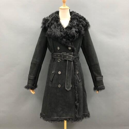 Janefur New Arrival Ladies Lamb Fur Coats Luxury Warm Winter Casual Jacket Real Long Leather Coat Women