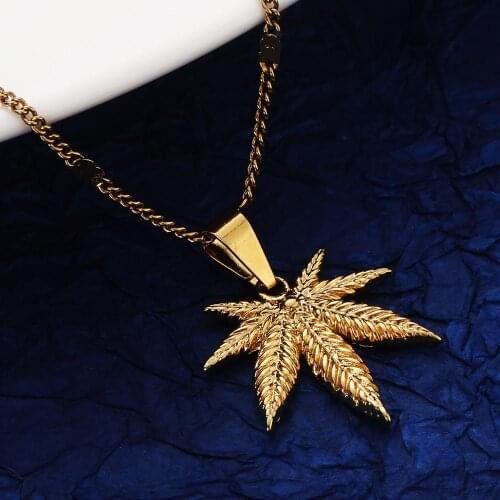 24K Gold Color Leaf Pendant Necklace Women Men Fashion Leaf Charm Jewelry