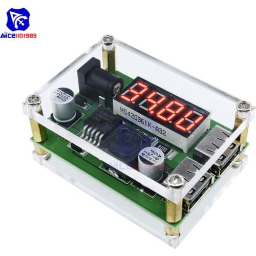 Diymore Dual USB LM2596 DC-DC DC 6 -40V to 5V 3A Step Down Buck Converter Power Supply Module LED Digital Voltmeter with Case