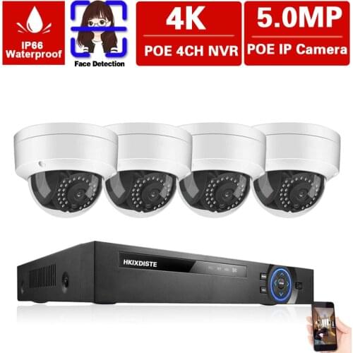 5MP POE CCTV Video Surveillance Camera System Kit 4CH NVR 4K Outdoor Waterproof POE IP Dome Security Camera System Set XMEYE 8MP