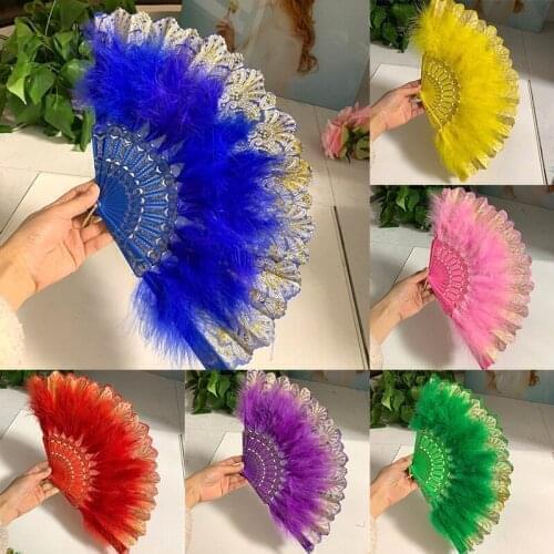Wedding Feather Hand Fan Handmade Spanish Lace Feather Fans for Wedding Party Gift Dropshipping Chinese Luxurious Wedding Decor