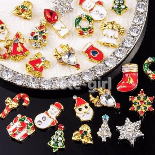 10PCS Christmas glitter nail art decorations rhinestones charm nail gems jewelry fake nails accessories manicure supplies tools