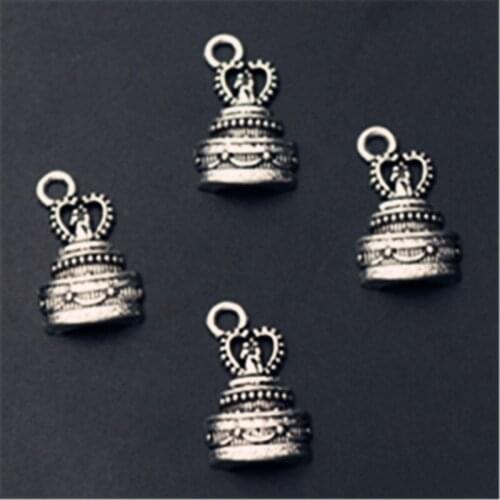 WKOUD 10pcs Silver Color Birthday Festival Cake Glamour Alloy Pendants Fashion Bracelet Earrings DIY Metal jewelry Handmade