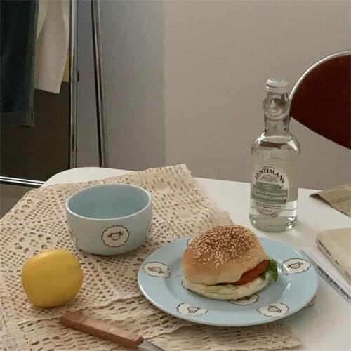 2Pcs/Set Japanese Plate Cartoon Animal Ceramic Dish Plate Children Eating Dishes Set Tableware Kitchen Dessert Bowl Household 그릇