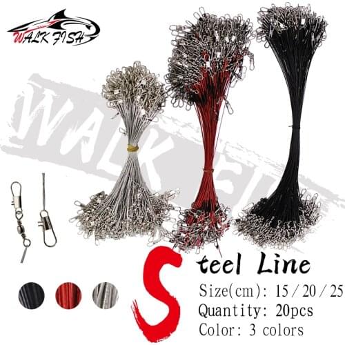 WALK FISH 20PCS 15/20/25cm Fishing Line Steel Wire Leader With Swivel Anti Bite Steel Wire Core Leash Fishing Lure Accessorie