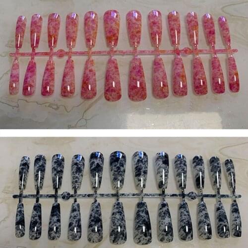 24Pcs/Set Full Cover False Nail Gradient Artificial Nail Tips with Jelly Glue Nails Art Fake Extension Tips DIY Nail Decoration