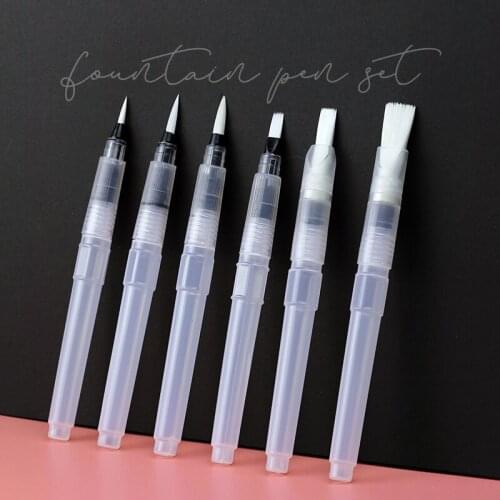 3/6Pcs Portable Soft Water Color Paint Brush Set S/M/L Fountain Refillable Ink Pen For Drawing Painting Calligraphy Art Supplies