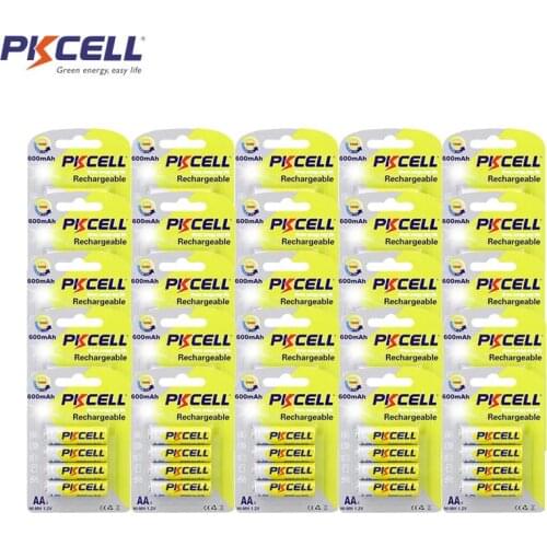 100Pcs/25Cards PKCELL AA Rechargeable Battery 1.2V NIMH 600mah Rechargeable Battery For Toy