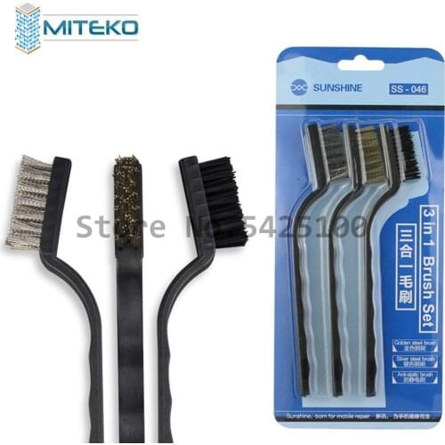 Anti-Static 3 In 1 Gold/Silver Steel Brush SS-046 Mobile Phone Maintenance Cleaning Brush for Motherbard BGA Repair Tool