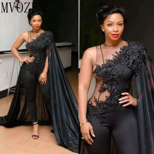 Black Mermaid Evening Dresses One-Shoulder Jacket Sexy Long Evening Dress Formal Gowns Floor Length Party Dress Vestidos