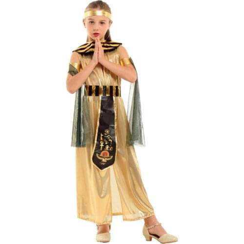 Kids Child Egypt Egyptian Little Princess Cleopatra Costume Cosplay for Girls Gold Purim Party Carnival Halloween Fancy Dress