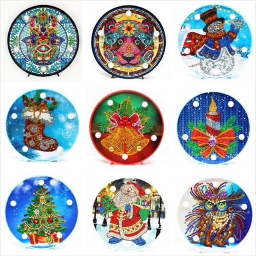 Dpsupr Christmas Halloween Diy Diamond Painting Led Light Night Lamp Mandala Full Pasted Painting Christmas Gift Santa Man