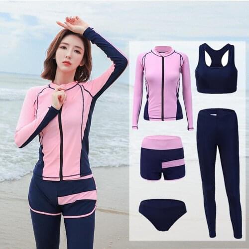 65% Dropshipping!Fashionable Womens Wetsuit Long Sleeve Sports High Waist Pants Swimsuit Set