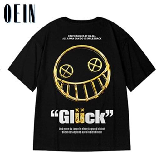 OEIN Harajuku Smile Print Tshirts Men Casual Streetwear Tops Short Sleeve Tops Tees Mens Hip Hop Fashion Summer T Shirts Male