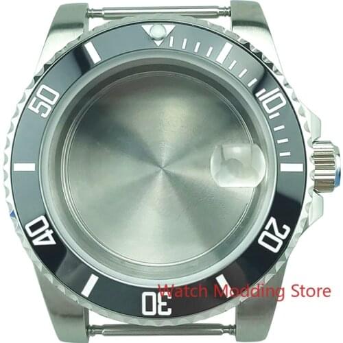 HOT 10ATM WR 40mm Black Bezel Watch Case Sapphire Crystal Fit ETA2836 Miyota8215 Mov't Sub Diver Style Watches Stainless Steel