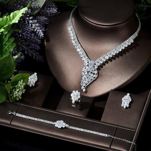 HIBRIDE Charming Generous Geometric Design Wedding Party Necklace Earrings 4pcs Set CZ Women Bridal Wedding Jewelry bijoux N-292