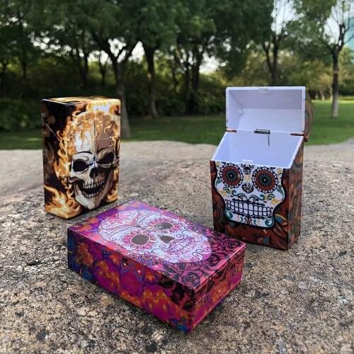 Cool Cigarette Box Ghost Head Pattern Cigarette Case Storage Portable Cigarette Case Lighter Case for Boyfriend Halloween Gift