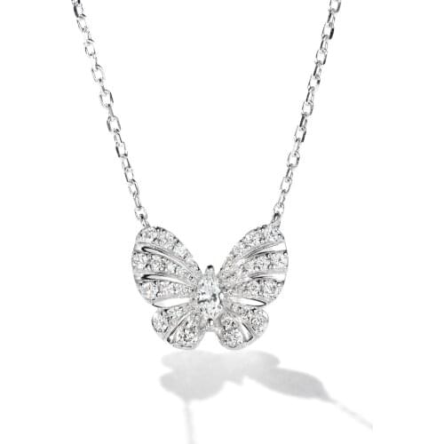 Korean Fashion Shiny Cubic Zirconia Butterfly Cute Female Pendant Necklace Wedding Party Gift Jewelry Bijoux Long Necklaces