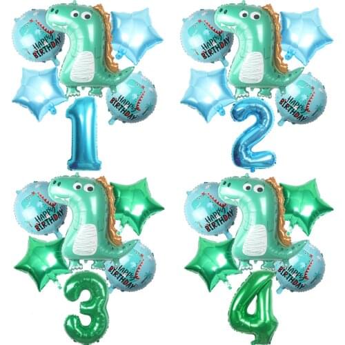 6pcs/set Cute Green dinosaur Foil balloon 32 inch Blue Number Balloon birthday party decorations Baby Shower Inflated toy Balls