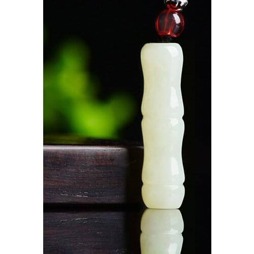 Natural hetian jade handcarved bamboo pendant retro temperament jewellery fashion for women men lucky