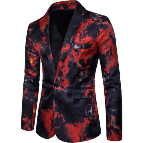 Pop New Spring Casual Blazers Men Flame Printed Jackets Blazers Single Button Party/Performance Costume Mens Casual Blazer