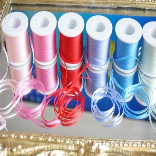 6colors 2mmX20mts solid colors of 100% pure silk embroidery ribbon thin taffeta high quality silk ribbon Anya Ribbon Handcraft