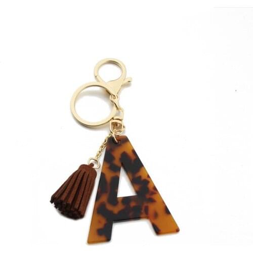 Acrylic Letter Keychain Wholesale Trendy Alphabet Leopard Letter Key Chain Accessories Leather Small Tassel Pendant