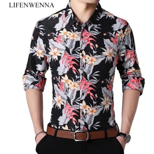 2019 Autumn New Fashion Male Shirt Casual Long Sleeve Button Shirt for Men Business Printed Floral Shirts Men Plus Size 6XL 7XL