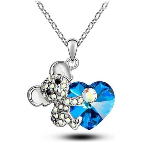 Pendant Necklace Rose Gold Color Rhinestone Cute Koala Heart Necklaces Women Fashion Jewelry for Women