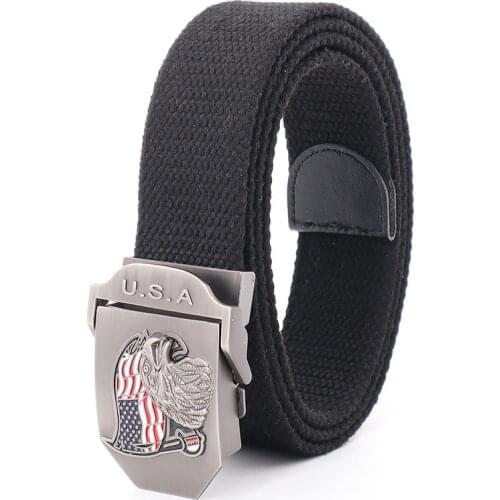 Mens Canvas Belt USA Eagle National Flag Alloy Smooth Buckle Outdoor Casual Tactical Military Army Belts for Pants Jeans