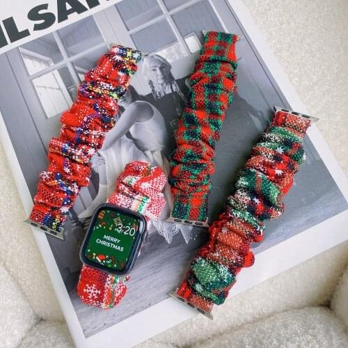 Fashion Christmas Style Strap for Apple Watch SE 6 5 4 38mm 42mm Elastic Fabric Scrunchie Band 40mm/44mm for iWatch Correa 3 2 1
