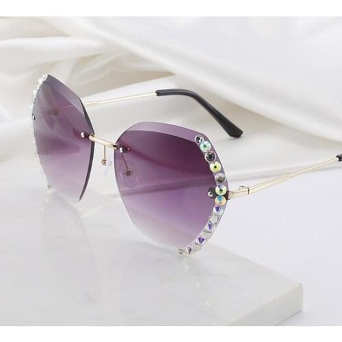 Rimless Oversized Sunglasses Women Brand Designer Gradient Mirror Sun Glasses Metal Legs Luxury Diamond Square Oculos De Sol