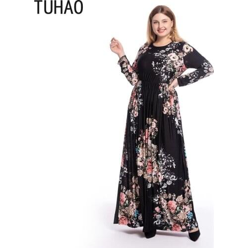 TUHAO Elegant Florar Dress Women Long Dresses Summer 2020 Boho Dress Vintage Bohemian Maxi Plus Size 6XL 5XL 4XL Robe Female WM5