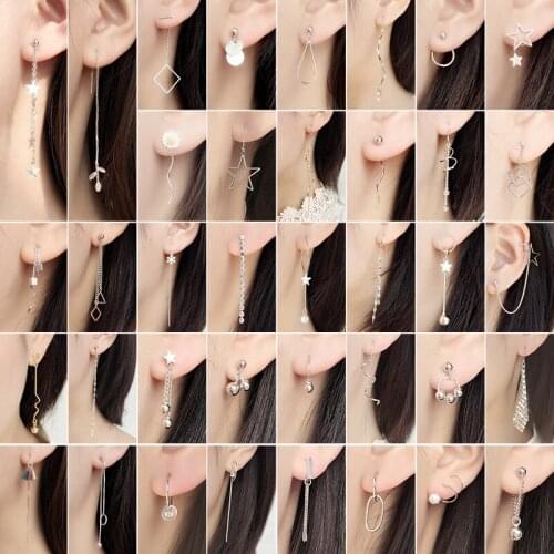 Korean Fashion Earrings for Women 2021 Wave Tassel Long Earring Stud Earings Ear Clip Jewelry Wholesale Kolczyki Kpop