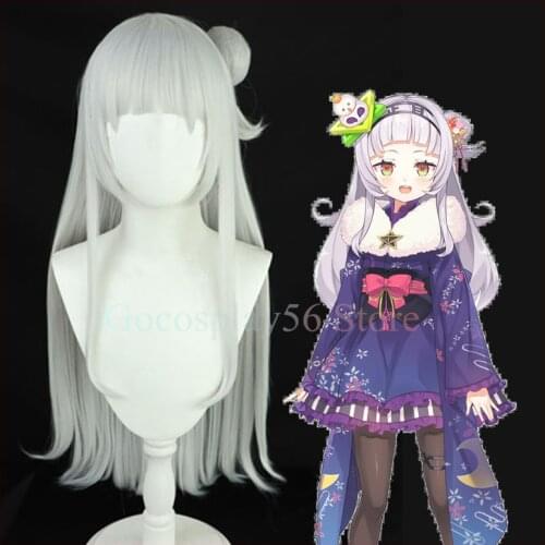 VTuber Murasaki Shion Cosplay Wig Bun Hololive Girls Long Straight Synthetic Hair Heat Resistant Daily Wear